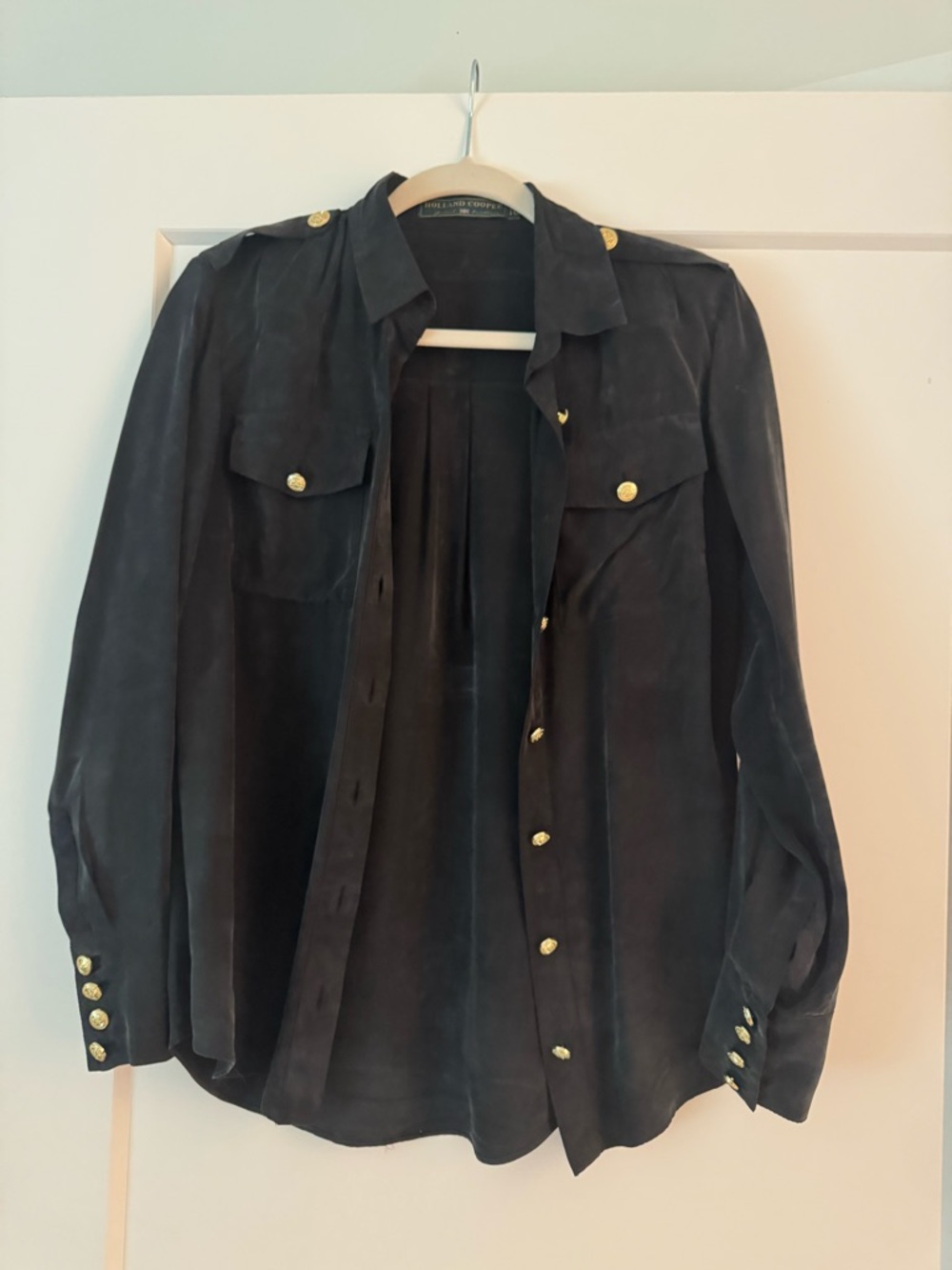 Holland Cooper Luxury Cupro Shirt Black US 6/UK 10 | Military Gold Hardware